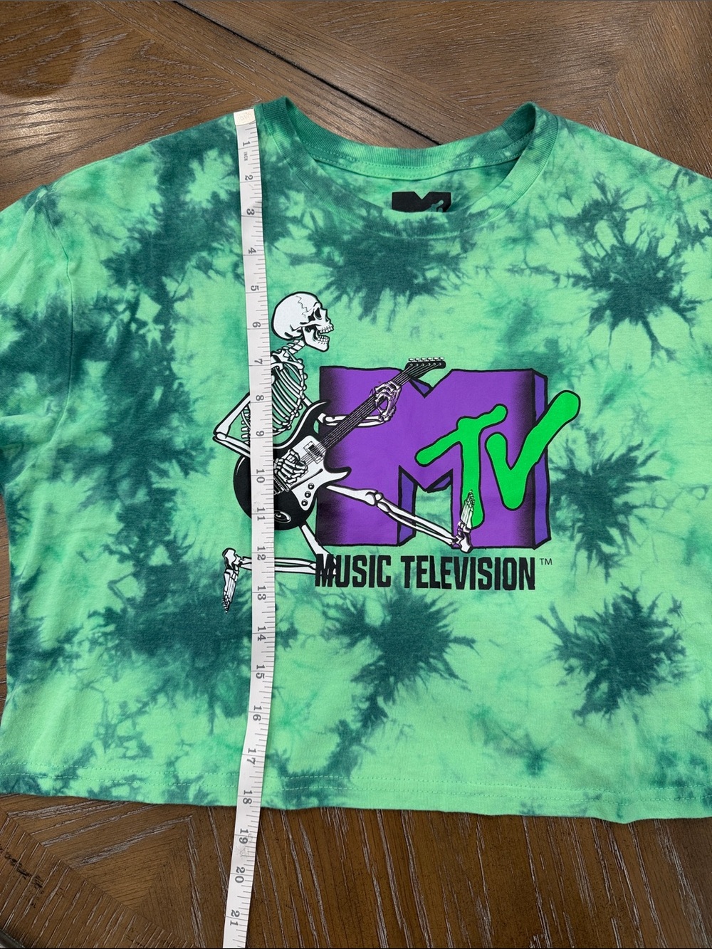 MTV Green Tie-Dye Crop Tee with Purple & Neon Green Logo - Picture 5 of 5